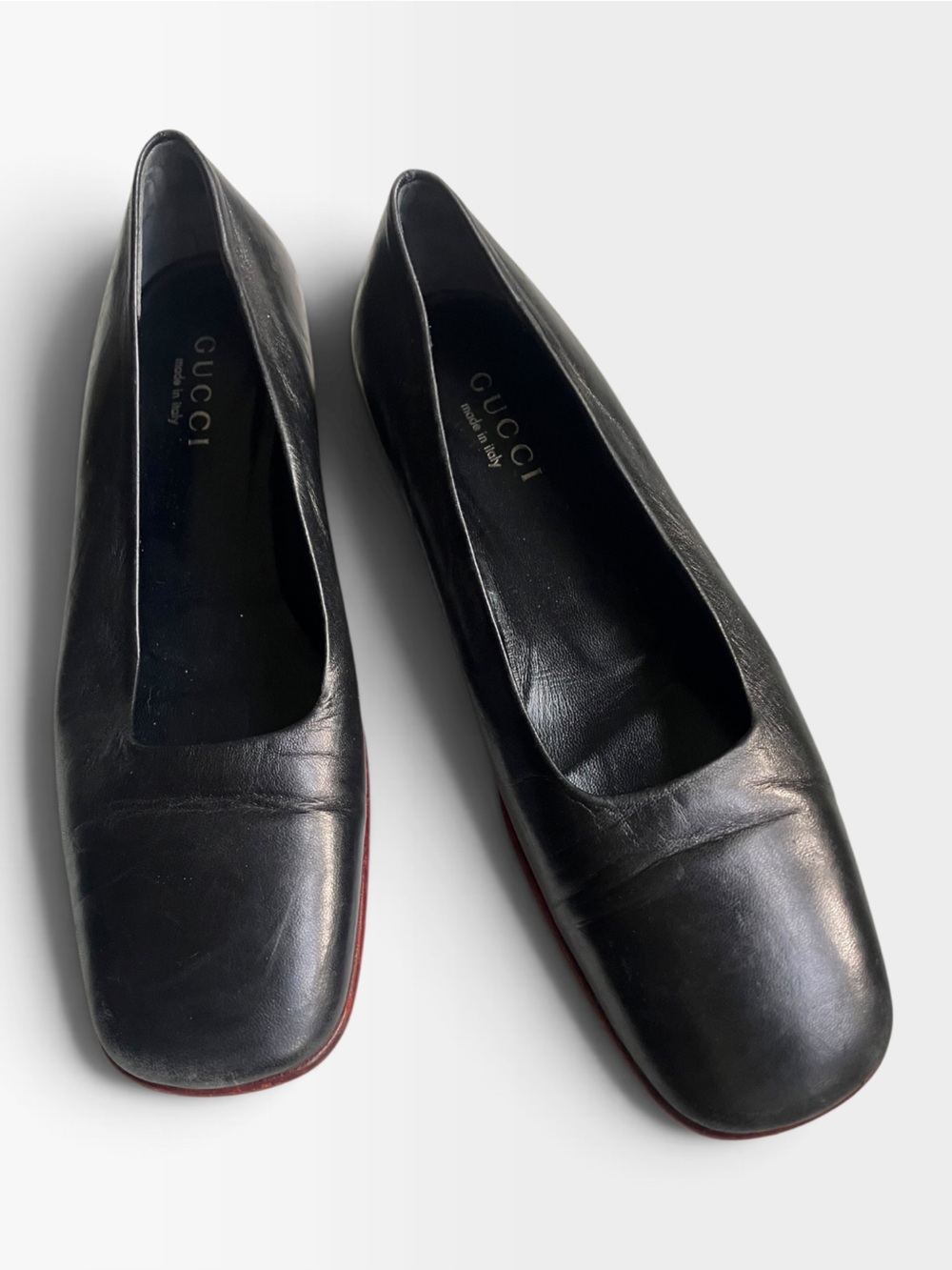 Vintage Gucci Square Toe Flat Wedge Black Leather 9